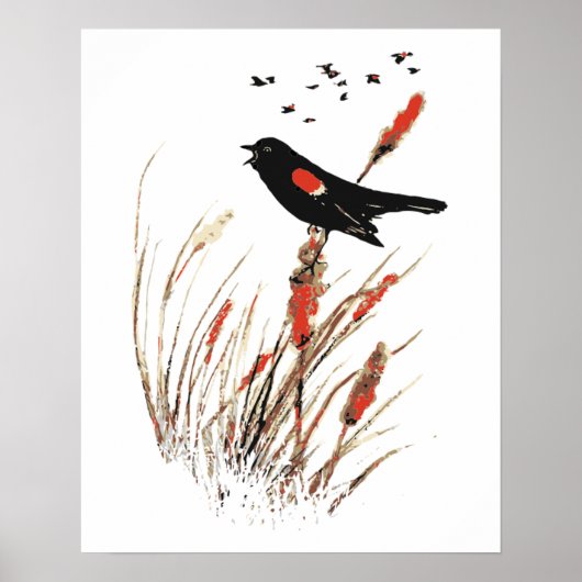 Roter Wing Blackbird Natur Kunst Poster (Vorne)