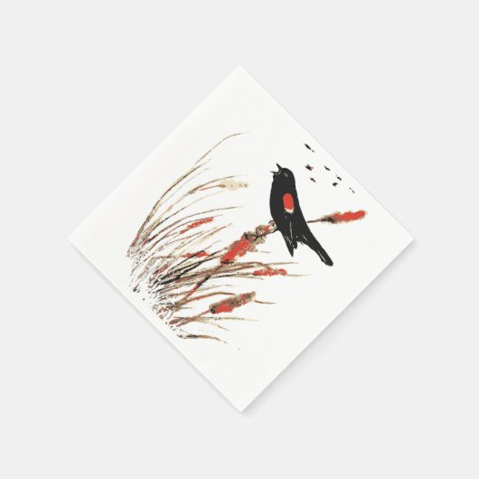 Roter Wing Blackbird Natur Kunst Serviette (Ecke)