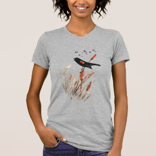 Roter Wing Blackbird Natur Kunst T-Shirt