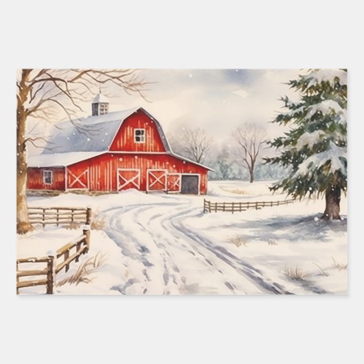 Roter Winter auf dem alten, modischen Bauernhof Geschenkpapier Set (Vorderseite 2)