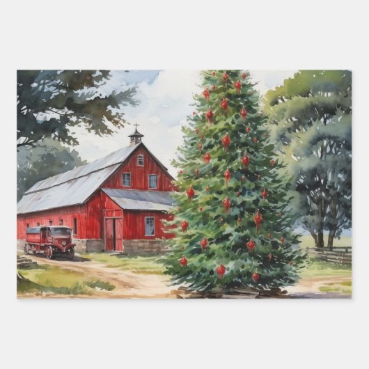 Roter Winter auf dem alten, modischen Bauernhof Geschenkpapier Set (Vorderseite)