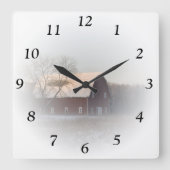 Roter Winter-Barriere-Uhr Quadratische Wanduhr (Vorderseite)
