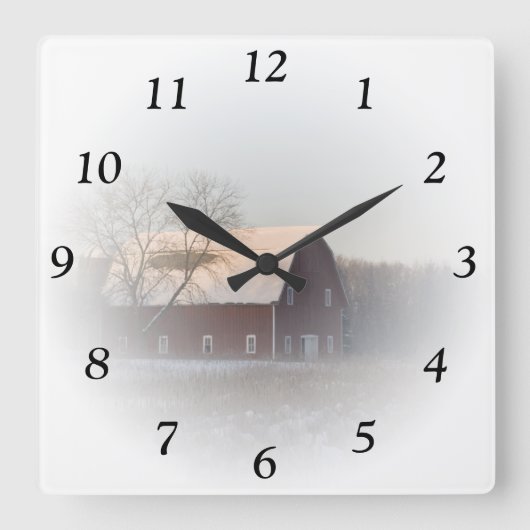 Roter Winter-Barriere-Uhr Quadratische Wanduhr (Vorderseite)