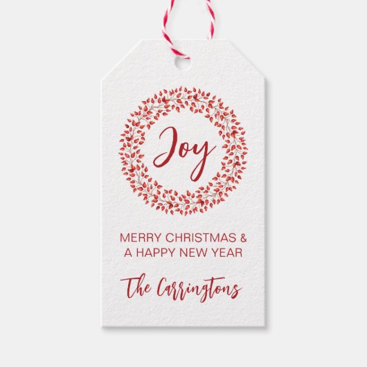 Roter Winter Berries Kranz. Weihnachten Geschenkanhänger (Vorderseite)