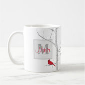 Roter Winter Bird Rustic Monogram Kaffeetasse (Links)