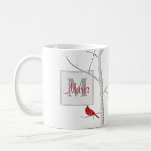 Roter Winter Bird Rustic Monogram Kaffeetasse