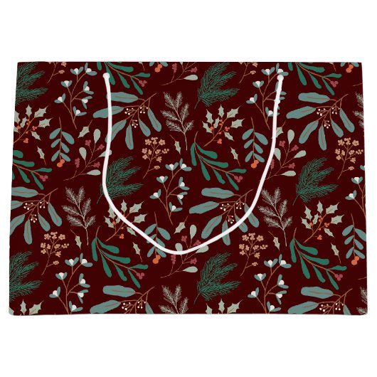 Roter Winter Botanisches Muster Große Geschenktüte (Vorderseite)