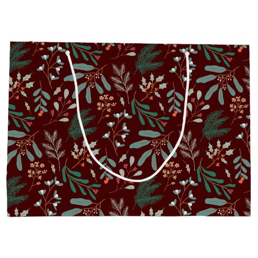 Roter Winter Botanisches Muster Große Geschenktüte (Rückseite)