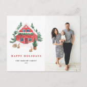 Roter Winter Hütte Wald Foto Feiertagspostkarte (Vorderseite)