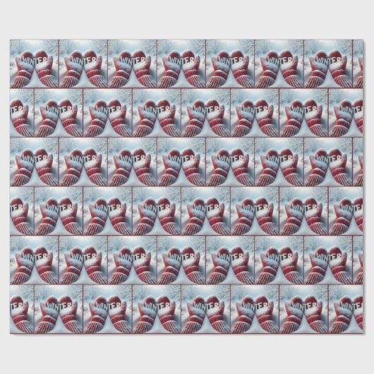 Roter Winter Mitten mit Schneeflocken Geschenkpapier (Flach)