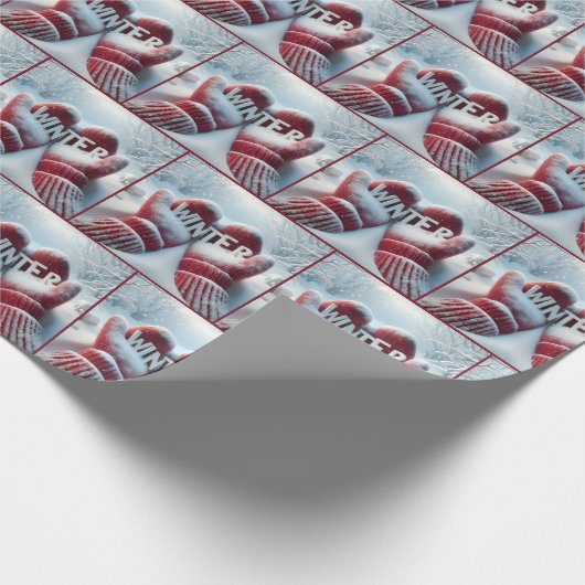 Roter Winter Mitten mit Schneeflocken Geschenkpapier (Ecke)