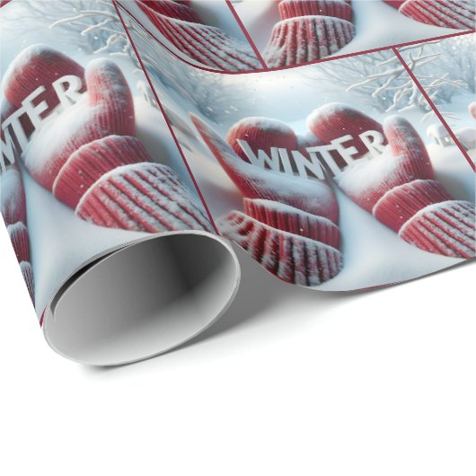 Roter Winter Mitten mit Schneeflocken Geschenkpapier (Rolleneckpunkt)