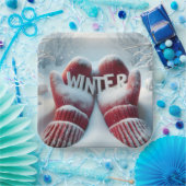 Roter Winter Mitten mit Schneeflocken Pappteller (Party)
