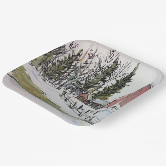 Roter Winter Stall Papiertüte / Aquarellspülen Pappteller (Gewinkelt)