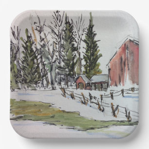 Roter Winter Stall Papiertüte / Aquarellspülen Pappteller