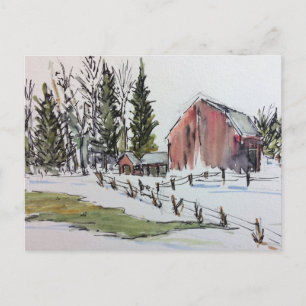 Roter Winter Stall Postcard verschneiten Landschaf Postkarte