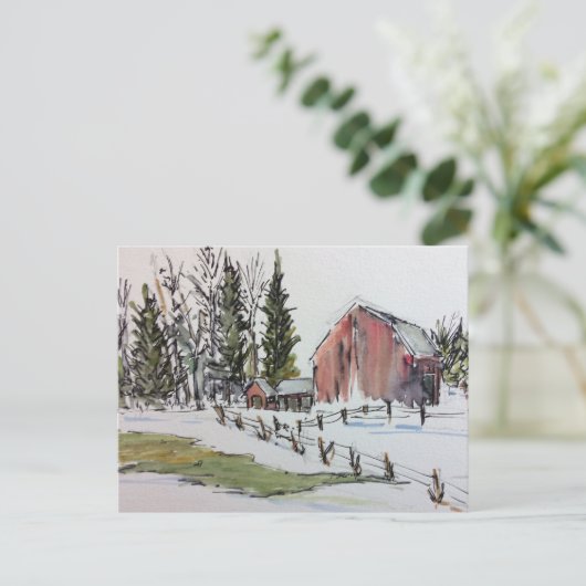 Roter Winter Stall Postcard verschneiten Landschaf Postkarte (Stehend Vorderseite)