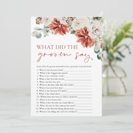 Roter Winter, was Groom zu Brautparty gesagt hat Einladung (Stehend Vorderseite)