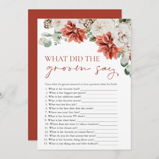 Roter Winter, was Groom zu Brautparty gesagt hat Einladung (Vorne/Hinten)