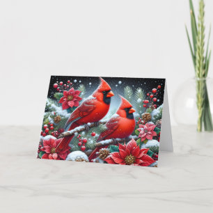 Roter Winterkardinal in Weihnachtsstern Weihnachte Feiertagskarte