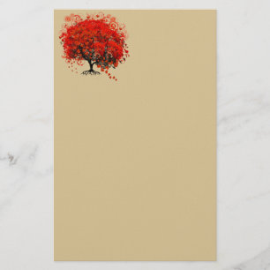 Roter, wirbeliger Blume Tree auf Gelb Briefpapier