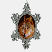 Roter Wolf Fraktal Schneeflocken Zinn-Ornament (Links)