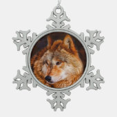 Roter Wolf Fraktal Schneeflocken Zinn-Ornament (Vorderseite)