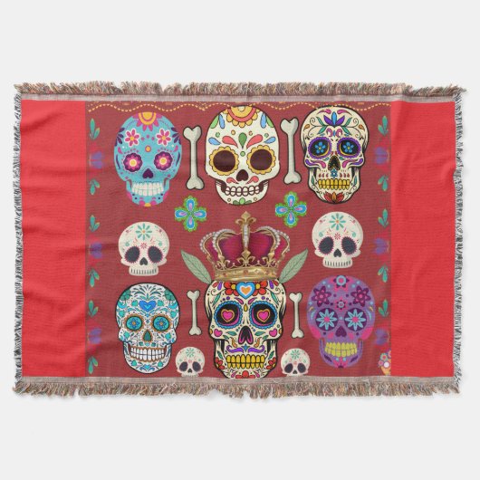 Roter Wurf - Großer Teppich - Gothic-Totenkopf -  Decke (Vorderseite)