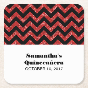 Roter Zickzack Glitzer Quinceañera Untersetzer