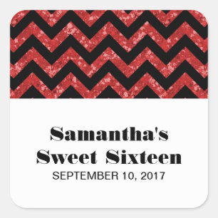 Roter Zickzack Glitzer Sweet 16 Stickers