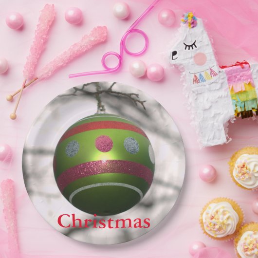 Roter Zierball Pappteller (Party)