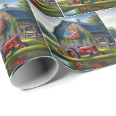 Roter Zuchttraktor mit Patriotikstall Geschenkpapier (Rolleneckpunkt)