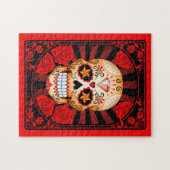 Roter Zuckerschädel mit Rosen-Plakat Puzzle (Horizontal)