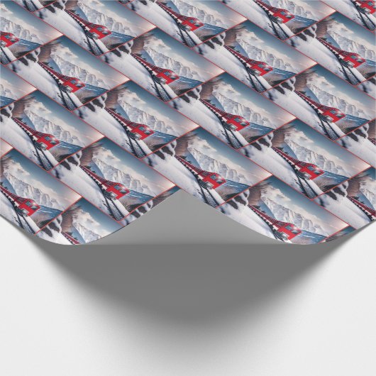 Roter Zug im Snowy Mountain Valley Geschenkpapier (Ecke)