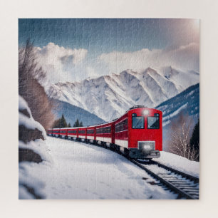 Roter Zug im Snowy Mountain Valley Puzzle