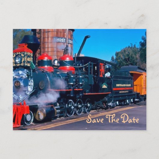 Roter Zug Save the Date Postkarte (Vorderseite)