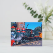 Roter Zug Save the Date Postkarte (Stehend Vorderseite)