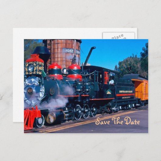 Roter Zug Save the Date Postkarte (Vorne/Hinten)