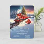 Roter Zug Weihnachtsbaum Feierparty Einladung (Stehend Vorderseite)