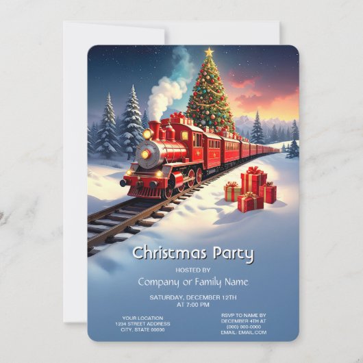 Roter Zug Weihnachtsbaum Feierparty Einladung (Vorderseite)