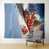 Roter Zug Weihnachtsbaum Feiertags Hintergrund Wandteppich (Beispiel (Horizontal))