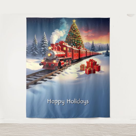 Roter Zug Weihnachtsbaum Feiertags Hintergrund Wandteppich (Vorderseite)