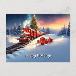 Roter Zug Weihnachtsbaum Feiertags-Postkarte Postkarte