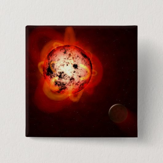 Roter Zwergstern, der von einem hypothetischen Exo Button (Vorderseite)