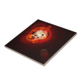 Roter Zwergstern, der von einem hypothetischen Exo Fliese (Seite)