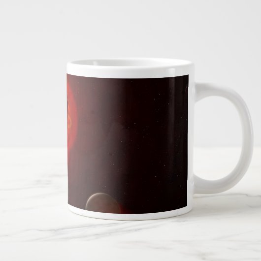 Roter Zwergstern, der von einem hypothetischen Exo Jumbo-Tasse (Rechts)