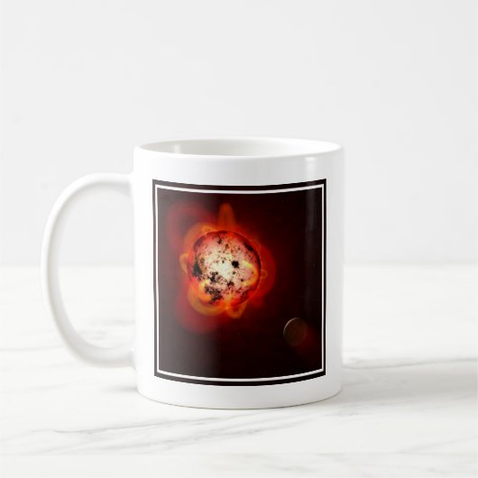 Roter Zwergstern, der von einem hypothetischen Exo Kaffeetasse (Links)