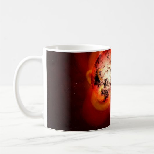 Roter Zwergstern, der von einem hypothetischen Exo Kaffeetasse (Links)