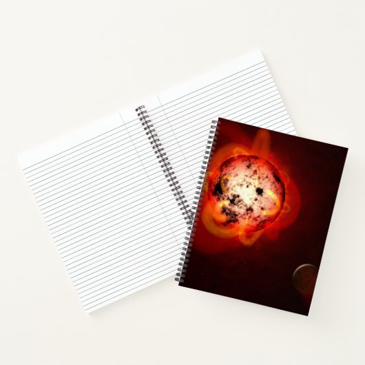 Roter Zwergstern, der von einem hypothetischen Exo Notizblock (Innenseite)