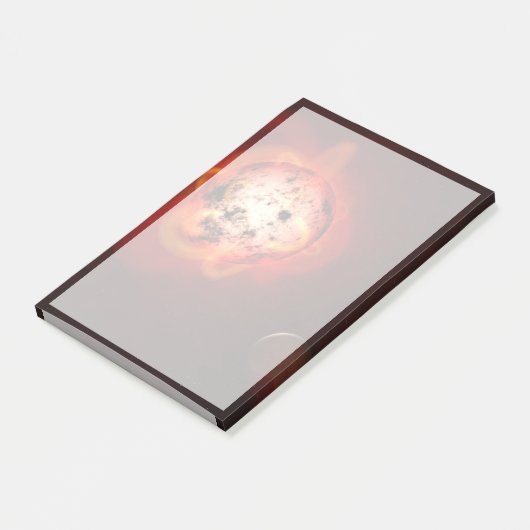 Roter Zwergstern, der von einem hypothetischen Exo Post-it Klebezettel (angewinkelt)